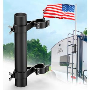 RV Flag Pole Holder - Aluminum Ladder Mount Bracket for 1-1.75" Poles, Compatible with Camper/Trailer/Truck Rails up to 1.5" Motorhome Flagstuff Support