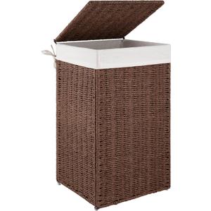 OIAHOMY Laundry Hamper with Lid, 65L(17.2 Gal) Large Wicker Laundry Basket for Bedroom, Handwoven Paper Rope Clothes Hamper with Washable Liner & Metal Frame, Decorative organizer for Bathroom Brown