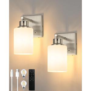 Rayogale Wireless Wall Sconces, Nickel Battery Operated Wall Sconce Set of 2 with Timer Function, Easy Install Dimmable Rechargeable Wall Lamps for Living Room, Bedroom, Hallway, Entryway Decor 3000K