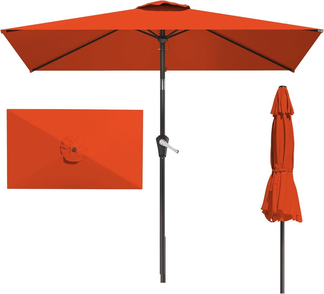 6.5' x 10' Rectangular Patio Umbrellas for Outdoor, Outdoor Table Umbrella, Large Outdoor Patio Umbrellas with 6 Sturdy Ribs for Market, Garden, Pool (Orange)