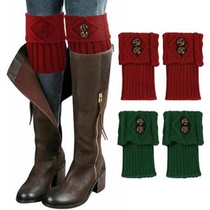 Junely Boot Socks for Women Winter Warm Cable Knit Boot Cuffs Short Leg Warmers Boot Toppers Gifts Red Green (Red)