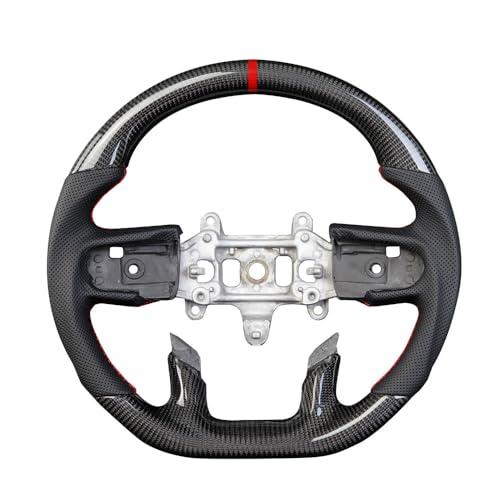 TesFeel SGS Real Carbon Fiber Steering Wheel, D-shaped Perfoated Leather Grip Steering Wheel Fit For Dodge Ram 1500 2019+(No Paddle Version)