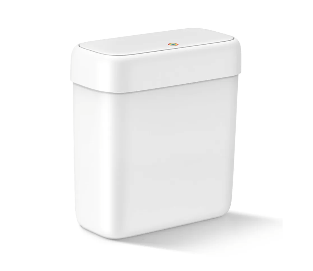 MOPALL Small Bathroom Trash Can with Lid, 2.6 Gallons / 10 L Slim Plastic Garbage Bin with Pop-Up Lid, Mini Waste Basket Can Dog Proof for Kitchen, Bedroom, Office, Laundry, Toilet, Rv, White
