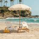 6FT Stripe Fringe Beach Umbrella for Sand with Sand Anchor, UPF 50+ Sun Shade with Tassels, Adjustable Tilt Pole, Portable Coastal Umbrella for Beach & Pool, Heritage Mimosa Stripe