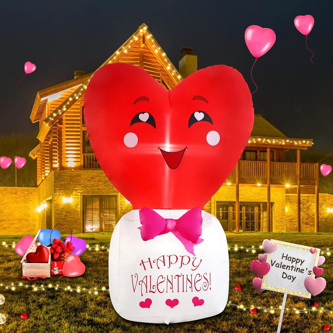 Valentines Day Inflatable Yard Decorations, SHDEJTG 4 Ft Light up Love Heart Blow up Outdoor Decor for Garden Indoor Lawn Wedding Party Valentines Gifts