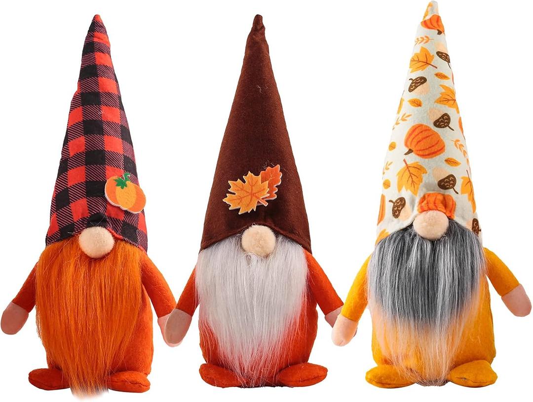 3 Pcs Fall Decoration Harvest Thanksgiving Decorations Gnomes Plush Elf Dwarf Doll Figurine with Pumpkin Autumn Maple Leaves