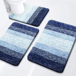 Arotive Bathroom Rugs Set 3 Piece, Extra Soft and Absorbent Bath Rugs, Machine Wash Dry Bath Mats for Bathroom, Toilet, Tub and Shower, 24x16, 30x20 and U-Shaped 24x20, Blue