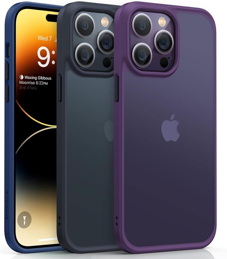 TORRAS Shockproof Designed for iPhone 14 Pro Max Phone Case, Military Grade Drop Protection, Protective Black Hard Back Slim Thin Translucent iPhone 14 Pro Max Case 6.7'', Purple-Guardian Series (2. Elegant Purple)