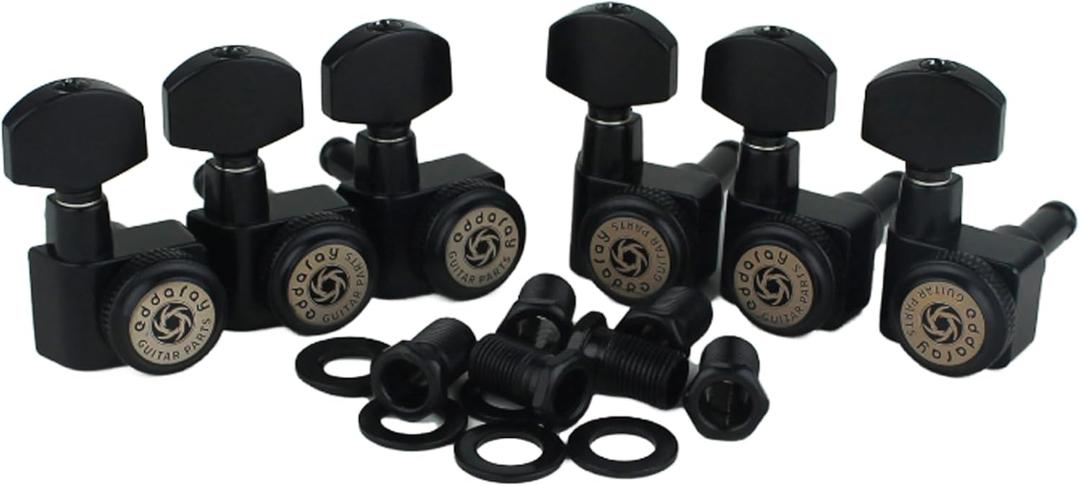 6 In-line Guitar Locking Tuners, 1:18 Gear Ratio Lock String Tuning Key Pegs Machine Heads Replacement, Black