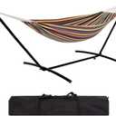 Ultra-Comfort 2-Person Hammock Set with Foldable Steel Frame – Heavy-Duty Outdoor Lounger for Garden, Camping & Patio (450lb Capacity + Quick-Stow Carry Bag),Yellow Rainbow Stripes