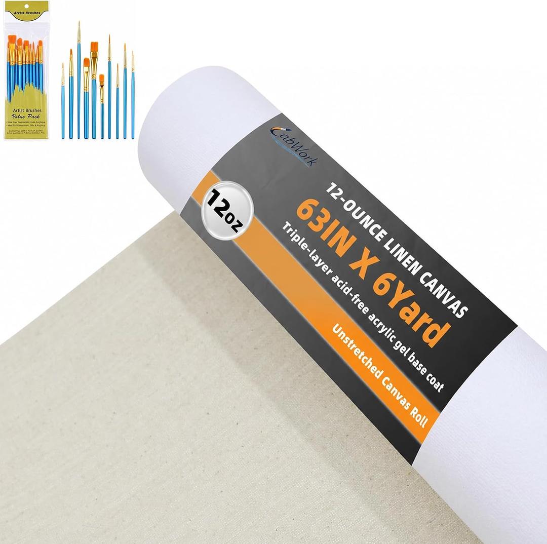 Large Cotton-Linen Blend Canvas Roll for Painting, 63 in x 6 yd