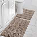 H.VERSAILTEX Bathroom Rugs Bath Rug Set 2 Piece Bathroom Contour Rug Toilet Mat Sets Non Slip Contour Bath Rug Ultra Thick Water Absorbent Striped Bath Mats, (20" x 32" Plus 20" x 20" U, Taupe Brown)