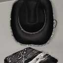 Western Cowboy Costume Set Bandana Wide Brim Western Style Sequins Cowgirl Hats & Tassel Scarf 2PCS Set for Party