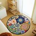 Round Rugs 2 FT Washable Non Slip Round Area Rug, Medium-Pile Small Circular Rug for Bedroom, Bathroom, Entryway, Kids Room, Office, College Dorm (Colorful Flowers Boho)