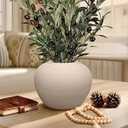 Ceramic Flower Vase Round Textured Vase, Farmhouse Vase Terracotta Rustic Vases for Home Decor for Living Room, Dining Table Decor, Shelf Decor, Centerpiece