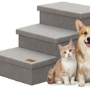 Zerbuger Dog Stairs with Storage 18" H, 3Step Wider Dog Steps for Small/Medium/Large Old Dogs Cats, Folding Sturdy Pet Stairs Climbing Bed Couch, Ramp for Car Hold Up to 200 lbs (Dark Grey, No Condo)