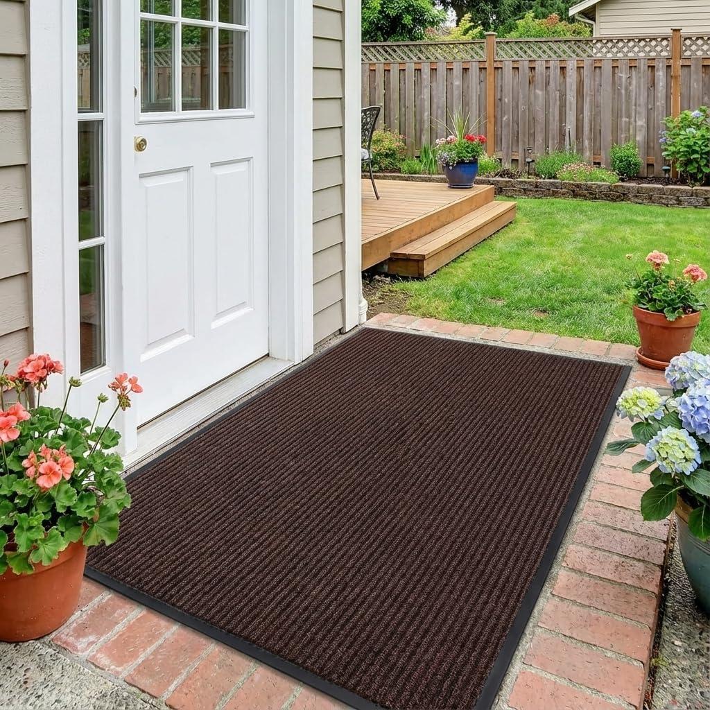 3' X 4' Commercial Grade Door Mat Indoor Outdoor Entrance, Traffic Guard Doormat, Industrial Rug Heavy Duty Brush Step Entrance Mat Weather Utility Rug with Non Slip Rubber Backing, Brown