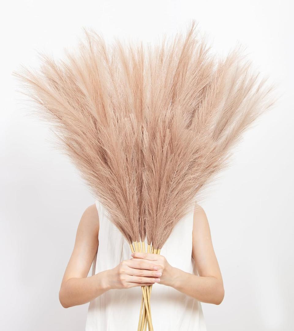 9 Pcs 45" Pampas Grass Decor Long Stem Artificial Flower Floor Vase Tall Faux Floral Brown Pompas Large Fake Plants Dried Bouquet Arrangement Vase Filler for Boho Home Wedding Decoration