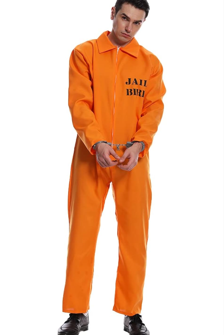 PGOND Men Inmate Costume Adult Orange Jumpsuit M