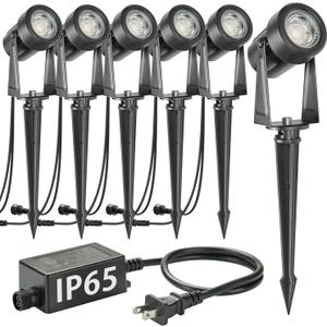 SUNTHIN Outdoor Landscape Lighting, Pack of 6 Outdoor Spot Lights with Transformer for Yard, Plant, Lawn, Tree, Flags, House, Garden, Fence Use, IP65 Waterproof & Connectable (Warm White)