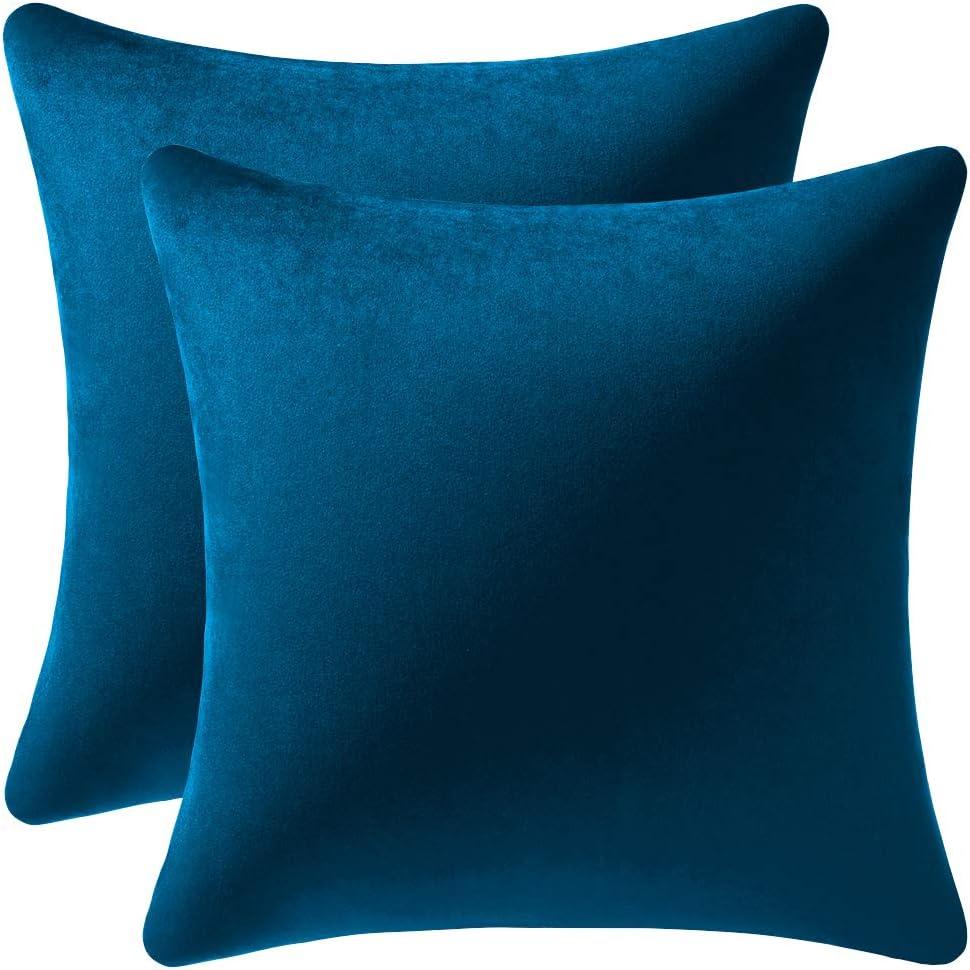 DEZENE Midnight Blue Throw Pillow Covers 2 Pack 18 x 18 Inch Cozy Soft Velvet Square Decorative Pillow Cases, Lumbar Toss Pillow Shams, Euro Cushion Covers for Farmhouse, Couch, Sofa, Bed (18" x 18" (Pack of 2), Midnight Blue)