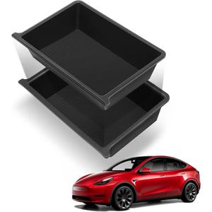 YHTAUTO Under Seat Storage Box Fit for Tesla Model Y 2020 2022 2023 2024 2025 2026, Double Layer ABS TPE Inner Outer Box, Hidden Organizer Box Underseat Organizer Tray, Model Y Accessories