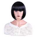 SOUTHSKY Black Short Straight Wig with Fringe Flat Bob Style Heat Resistant Fiber Synthetic Wig for Women Party Halloween Costumes Cosplay 30cm/ 12"