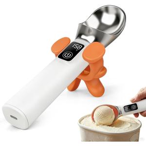 Electric Heated Ice Cream Scoop with Stand, 5000mAh Rechargeable Ice Cream Scooper for Hard Frozen Desserts, 158 Fast Melting & Smart LED Display, IP67 Waterproof Anti-Freeze Spoon, Perfect Gift