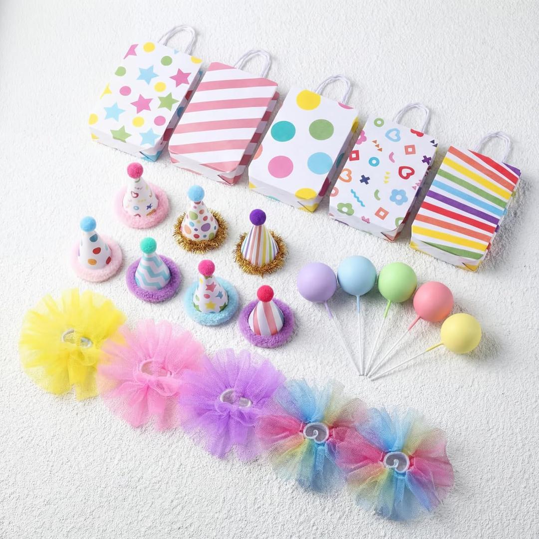 Weysat 22 Pcs Birthday Party Decorations Balloon Cake Toppers with Mini Party Hat Skirts Gift Bags for Animals Figure Themed Birthday Ball Cupcake Decoration Favor Supplies, No Animals