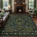 Tangsoo Green 5x7 Washable Rugs for Living Room, Vintage Non Slip Indoor Room Rug, Oriental Print Distressed Large Rugs Carpet Soft Low Pile Floor Rug for Dining Room Bedroom Dorm Olive Green