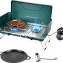 2-Burner Propane Stove, Portable Camping Cooktop with 2 Adjustable Burner and Wind Guards, 20000BTU Camping Stove with Ignition & Griddle for Camping,Tailgating, BBQ, Grilling,Outdoor Gear