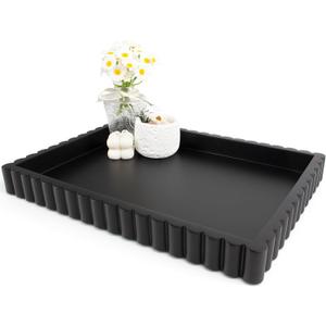 YMXYJM-Scalloped Coffee Table TrayOttoman Tray for Modern Home Decor. 14" Decorative Tray for Entryway Table Decor, Living Room Table Decor, Coffee Table Centerpiece - Black Resin