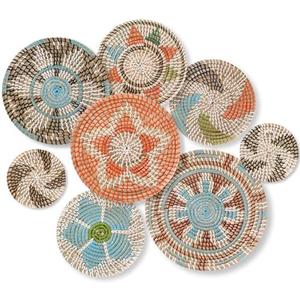 Ziliny Boho Wall Basket Decor Set of 8 Decorative Hanging Woven Basket Art Round Farmhouse African Woven Bowl Decor for Kitchen Rustic Home Summer Decorations, Multi Sizes(Colorful)
