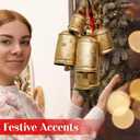 Akatva Large Brass Cow Bells for Rustic Christmas Decor - Set of 5 Vintage Gold Bells on Rope