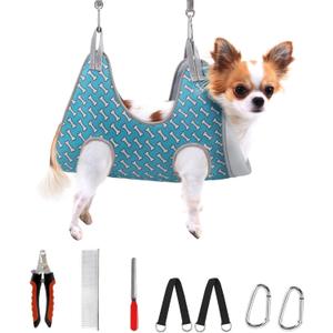 Supet Dog Grooming Hammock Harness for Dogs Cats, Relaxation Pet Nail Clipper Hammock, Restraint Dog & Small Animal Leashes Sling for Groomingk for Nail Trimming (Coral Blue, 2XS)