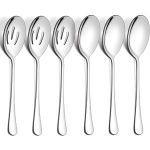 LIANYU 6 Pack Serving Spoons Set, Stainless Steel Large Slotted Spoons, Buffet Dinner Restaurant Serving Utensils, Catering Set for Party Banquet, 9.8 Inch (Silver)