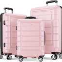 SHOWKOO Luggage Sets Expandable PC+ABS Durable Suitcase Sets Double Wheels TSA Lock Pink 3pcs