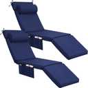 RattanView 2 Pcs Outdoor Chaise Lounge Cushion with Pillow and Side Pockets Waterproof Lounge Chair Cushions for Outdoor Furniture Patio Lounger Pad for Outside Pool Lawn (Navy Blue,72 x 21 x 4)