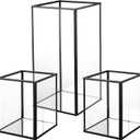 Phosphor Small Hurricane Candle Holder Set of 3 Pieces, Black Glass Candle Holder for Wedding, Party, Holiday.