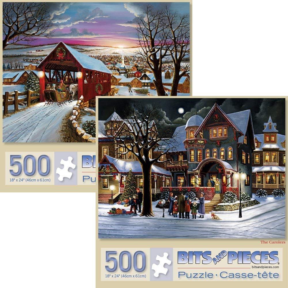 Bits and Pieces  Value Set of Two 500 Piece Jigsaw Puzzles for Adults  The Joys of Christmas, Winter Holiday Jigsaw Puzzles by Artist H. Hargrove, Completed Puzzle Size: 18" x 24"