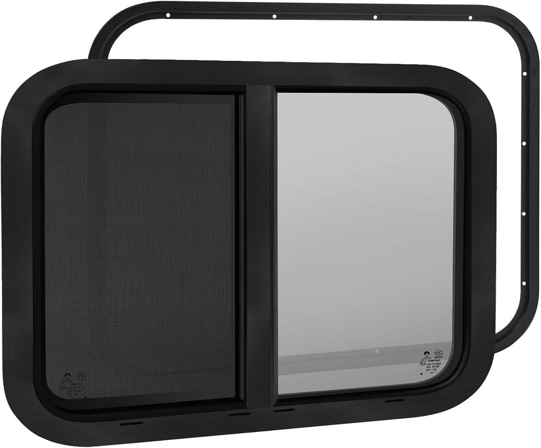 30"W x 20"H RV Window for Trailer Camper,Horizontal Sliding Replacement RV Window for Cargo Trailer with Screen&Trim Ring Fit 15/16" or 1-3/8" Thick Wall,Allow Error 1/16",DOT Approved