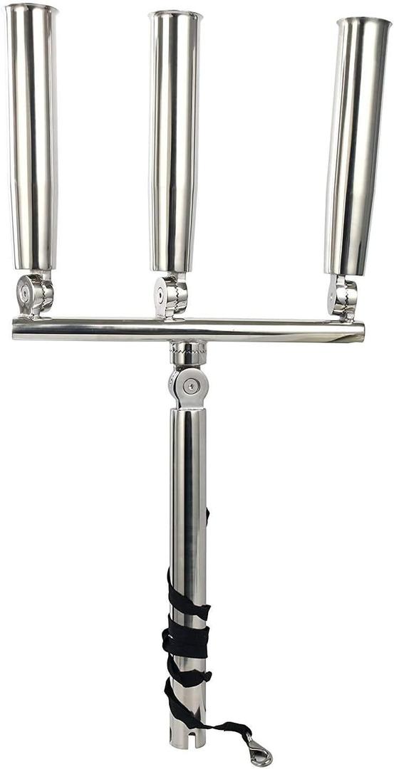 3 Tube Silver Highly Polished Stainless Steel Trident Outrigger Stylish Rod Holder - Triple Rod Holder , Kite Fishing Mount 3-Rod Holder -9998S