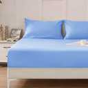 Homiest 3PCS Pure Cotton Fitted Sheet & Pillowcase Set, Full Size, 400 Thread Count, Soft & Breathable, 15 Inch Deep Pocket, Luxury 5-Star Hotel Quality Cotton Sheets, Light Blue