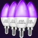 Qualirey 4 Pieces LED Black Light Bulb 6w E12 Base Blacklight Candle Bulb Glow in The Dark Party Level 395-400 Nm Halloween Black Lights for Home Stage DJ Disco, Body Paint, Neon Fluorescent Poster