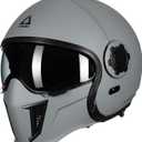 TRIANGLE Full Face Motorcycle Helmets,Off-Road Motocross Helmet for Men & Women,Dual Visor with Internal Tinted Sunshield,Open Face 3/4 Adult Racing Helmet DOT Approved(Gray,XL)