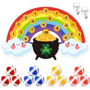 Wettarn St. Patricks Day Game Set 27x18 Rainbow Dart Board with 12 Sticky Balls St Patricks Day Party Games Irish Outdoor Activities Favors Shamrock Rainbow Decor
