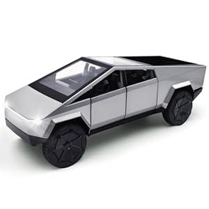 Cybertruck Model: 1/24 Diecast Metal Toy Trucks with Lights and Sounds, Mini Vehicles Toys for Boys, Ages 3 and Up (Silver)