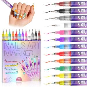 12 Colors Nail Art Marker Pens Set, Nail Markers for Nail Art, Suitable for Nail Art, Nail Painting, And Artistic Decorations; Suitable for Both Children And Adults. (12 Colors)