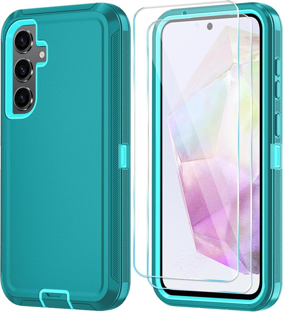 Qinmay Phone Case for Samsung Galaxy A36 5G Case with HD Screen Protector, Heavy Duty Shockproof & Dropproof 3-Layer Cover Phone Case for Galaxy A36,LakeSkyBlue