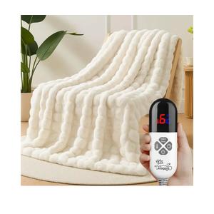 Electric Heated Blanket Throw 50"x60" White Ultra Soft Luxury Fluffy Faux Rabbit Fur Machine Washable 6 Heat Settings 4 Hours Auto Off Overheat Protection for Home Office Use
